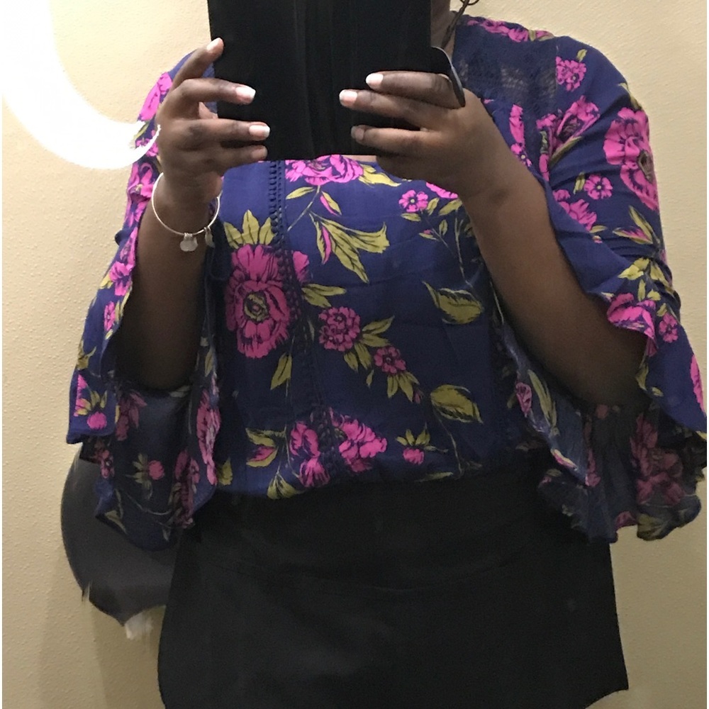🔥 Express fashion • Navy and fuchsia banded peasant top - Picture 3 of 14